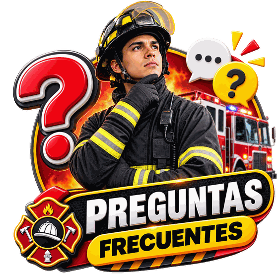 Bombero pensativo con preguntas frecuentes